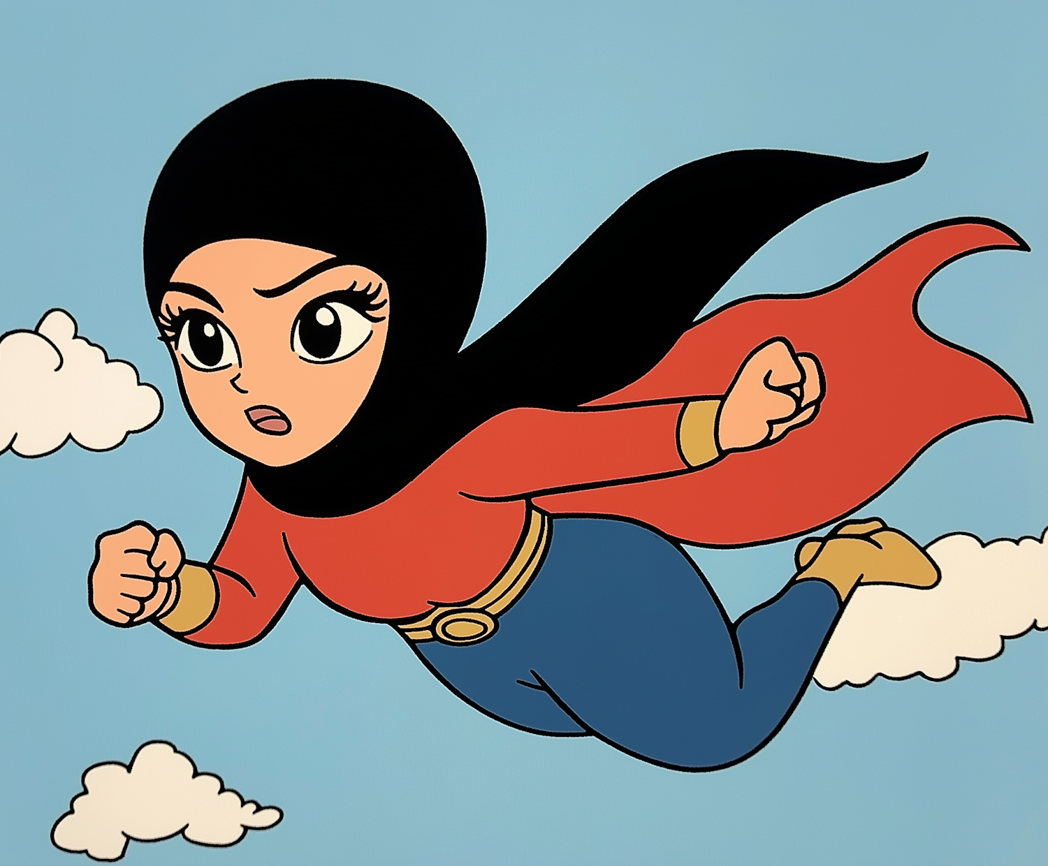 Cartoon Female Superhero in Flight