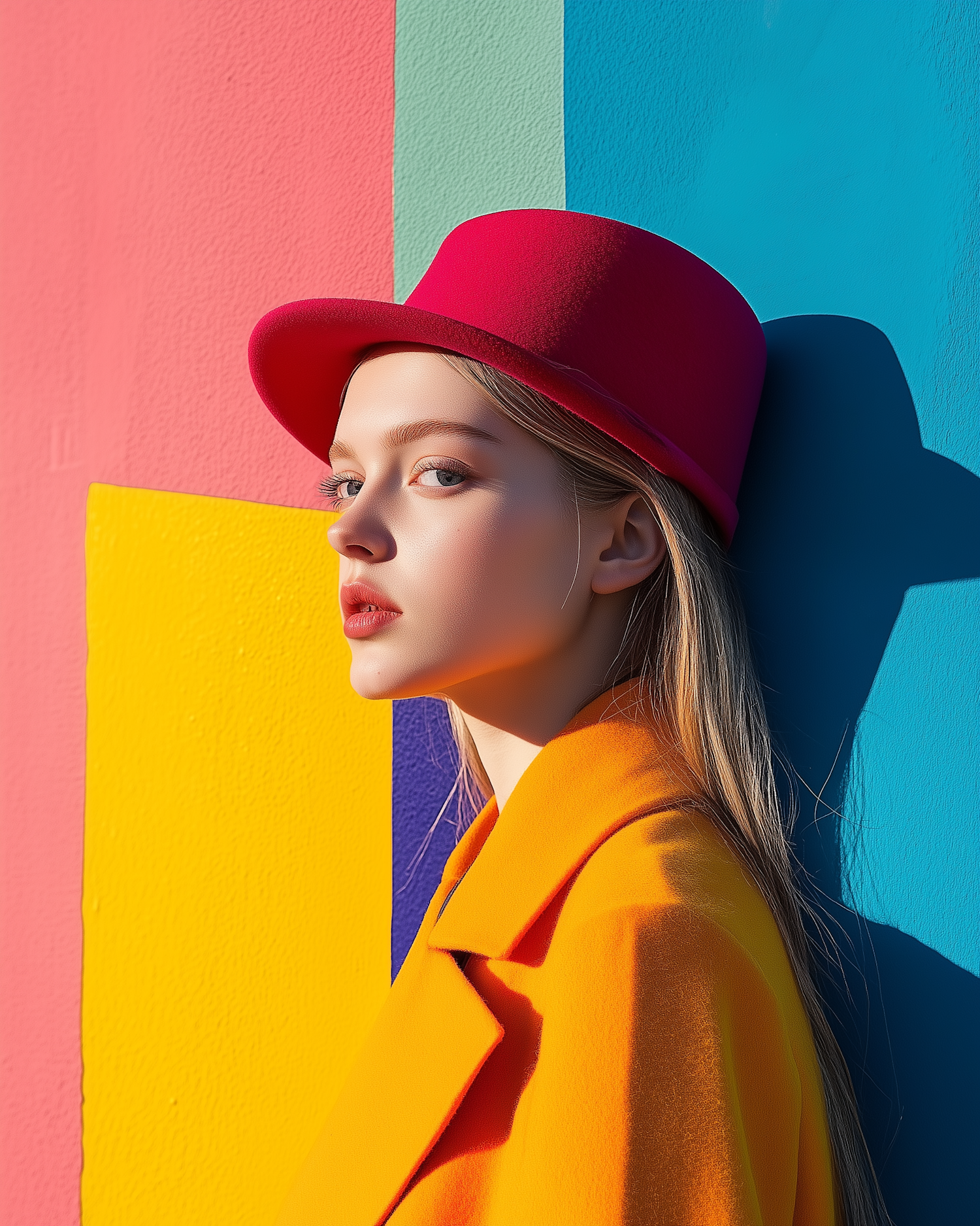 Contemplative Woman in Vibrant Fashion