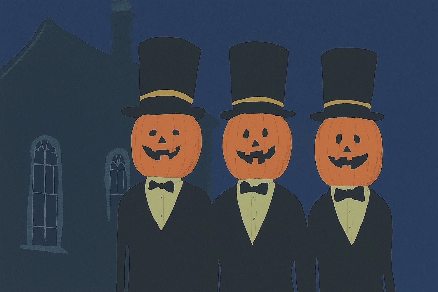 Pumpkin-Headed Trio in Formal Attire