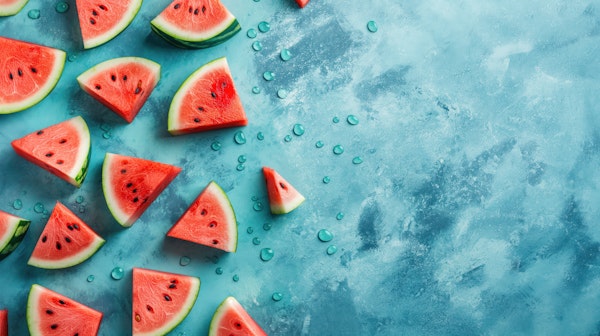 Fresh Watermelon Slices on Turquoise Background