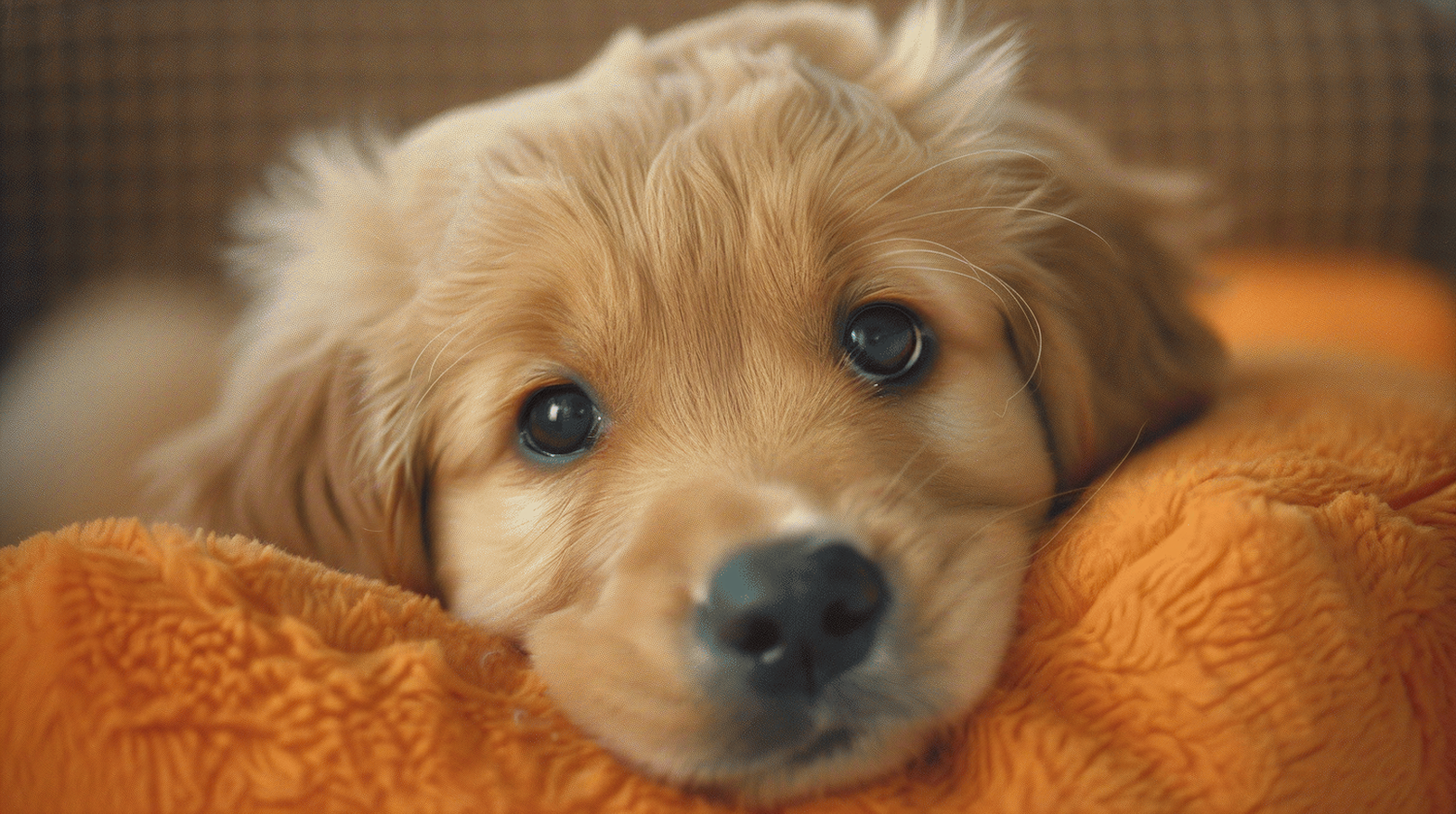 Golden Retriever Puppy on Orange Blanket