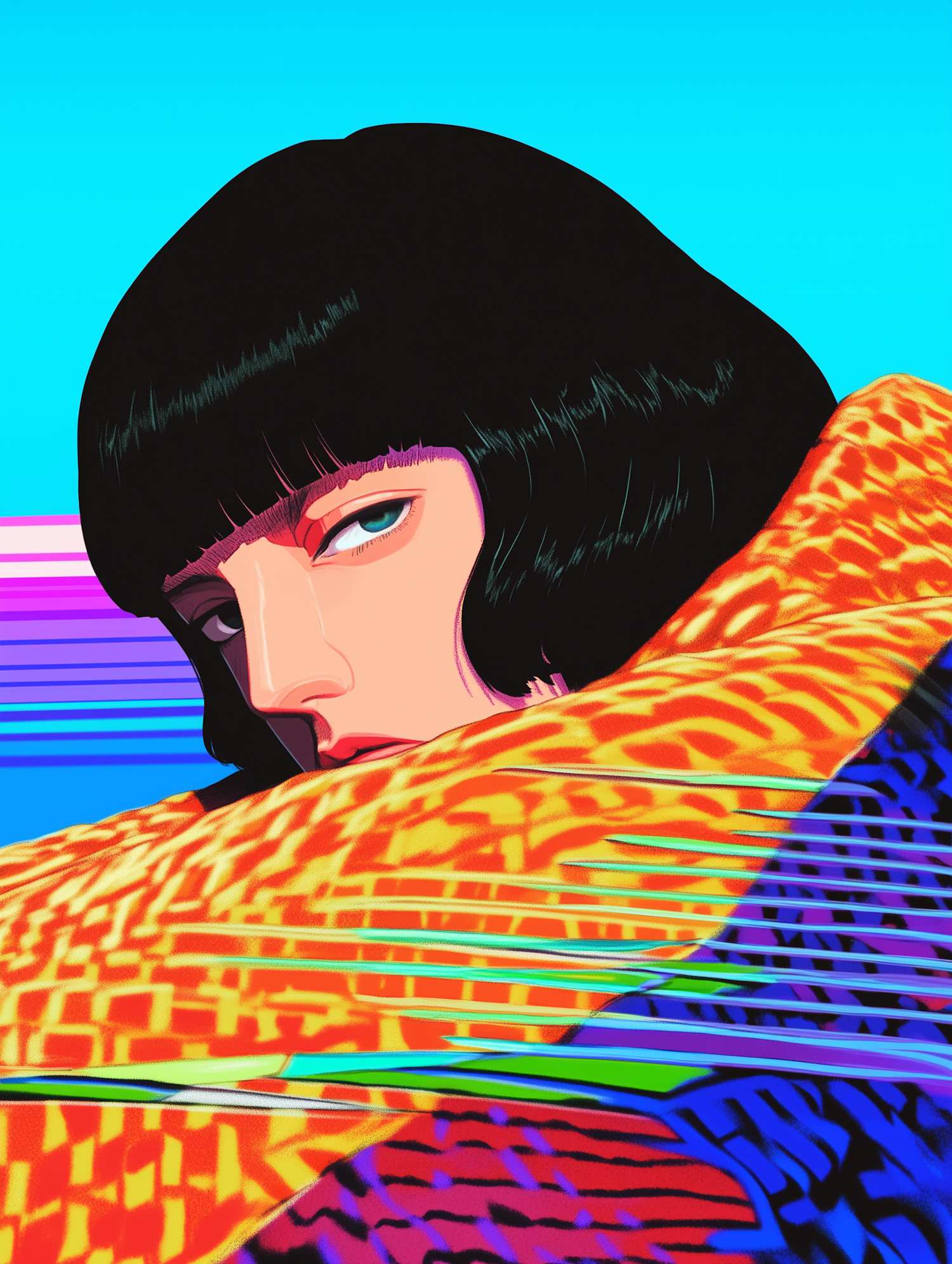 Stylized Portrait with Vibrant Garment