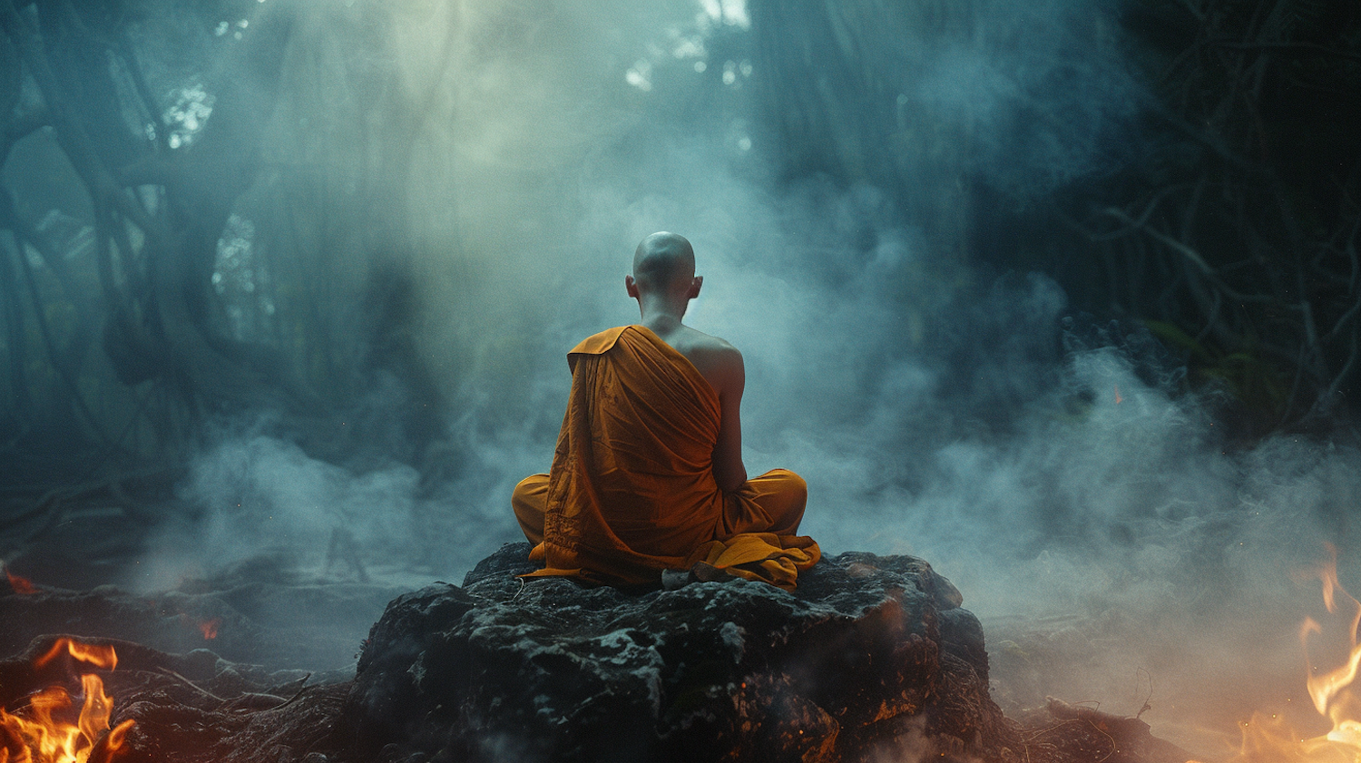 Meditating Monk in Mystic Environment