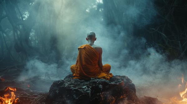 Meditating Monk in Mystic Environment