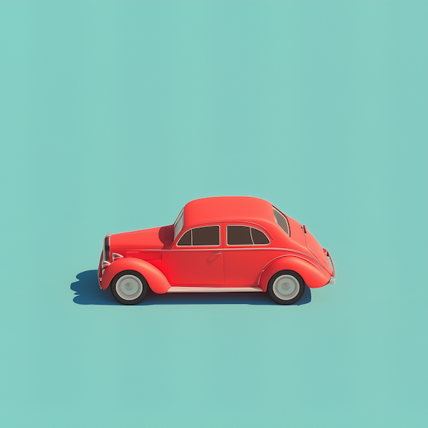 Classic Red Car on Turquoise Background