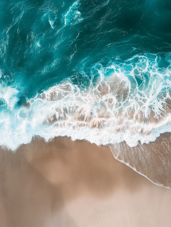 Aerial View of Turquoise Sea and Sandy Shoreline