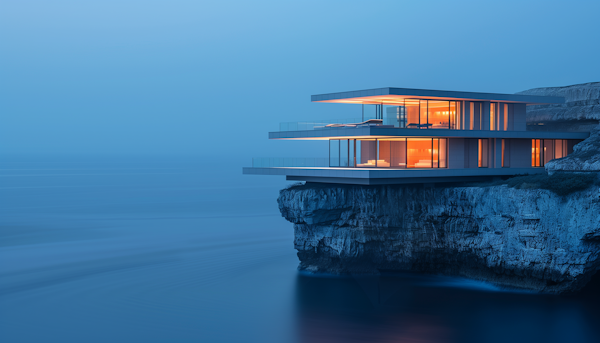 Contemporary Cliffside House at Twilight