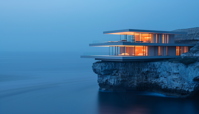 Contemporary Cliffside House at Twilight