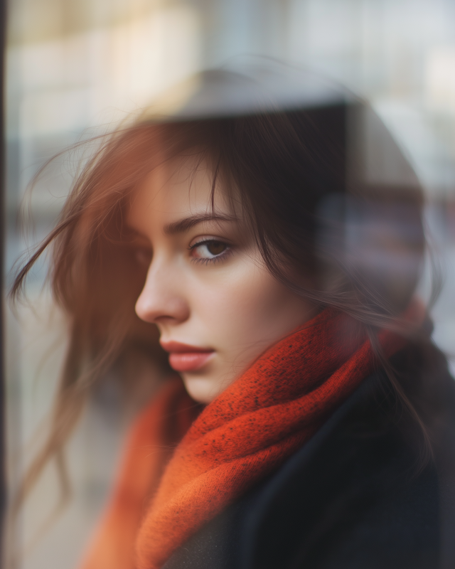 Contemplative Woman with Orange Scarf