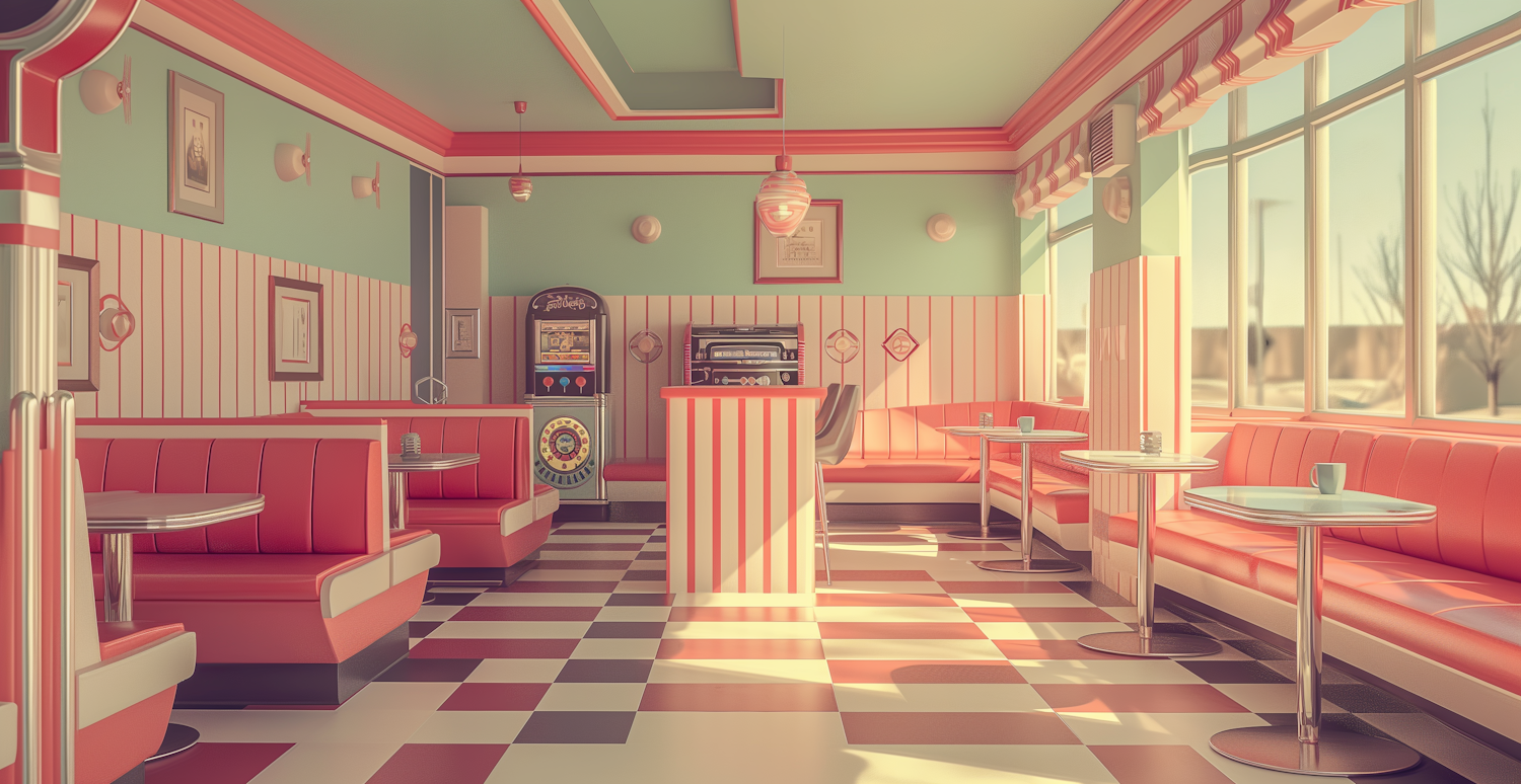 Retro Mid-Century American Diner Interior