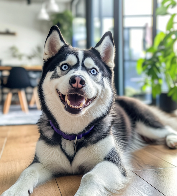 Smiling Siberian Husky Indoors