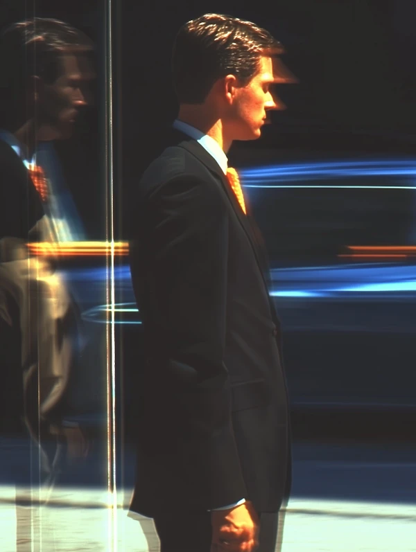 Man in Formal Suit with Reflective Surface