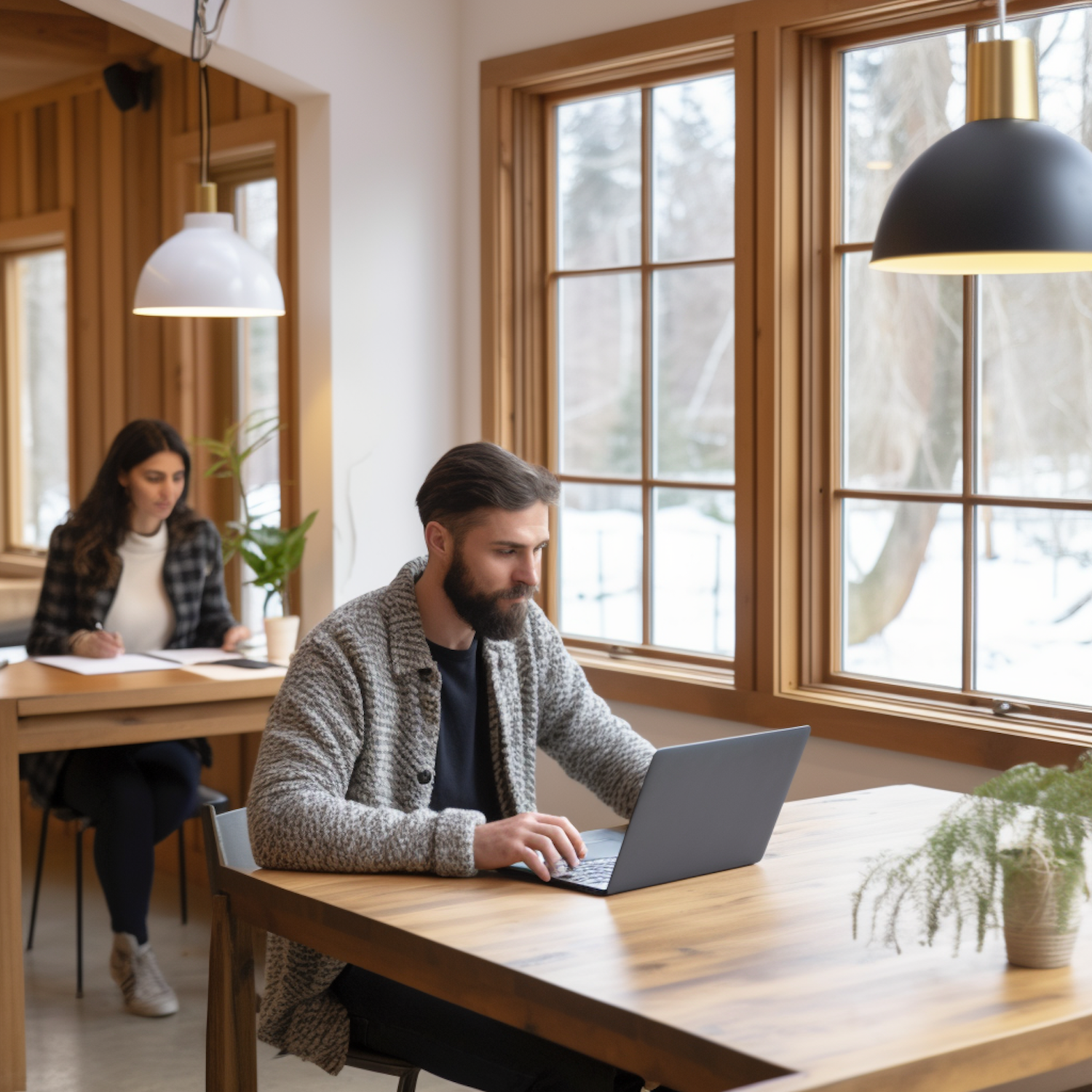 Serene Study Session in a Wintry Light-bathed Room