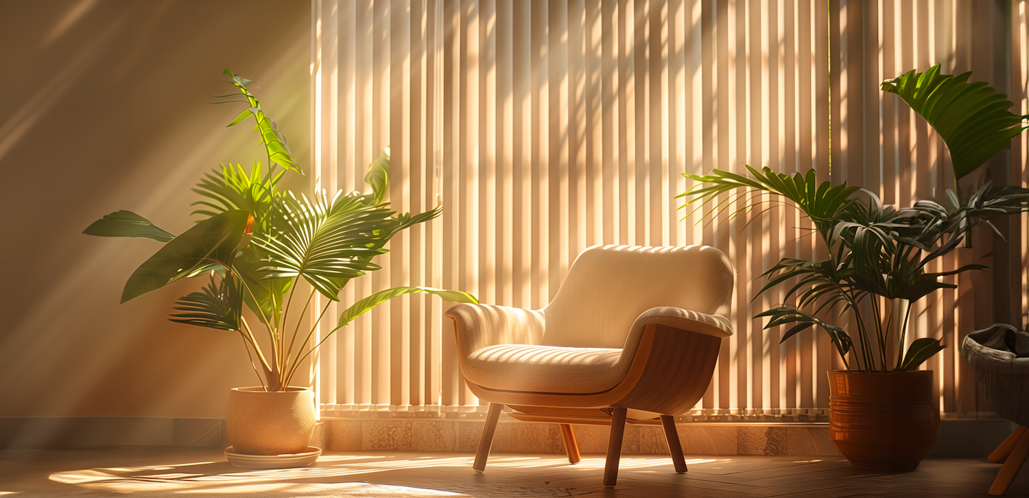 Tranquil Indoor Sunlit Scene with Armchair and Houseplants