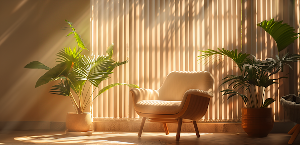 Tranquil Indoor Sunlit Scene with Armchair and Houseplants