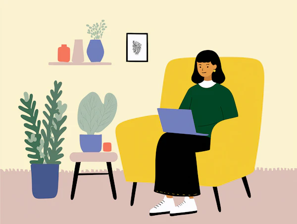 Woman Working in Armchair