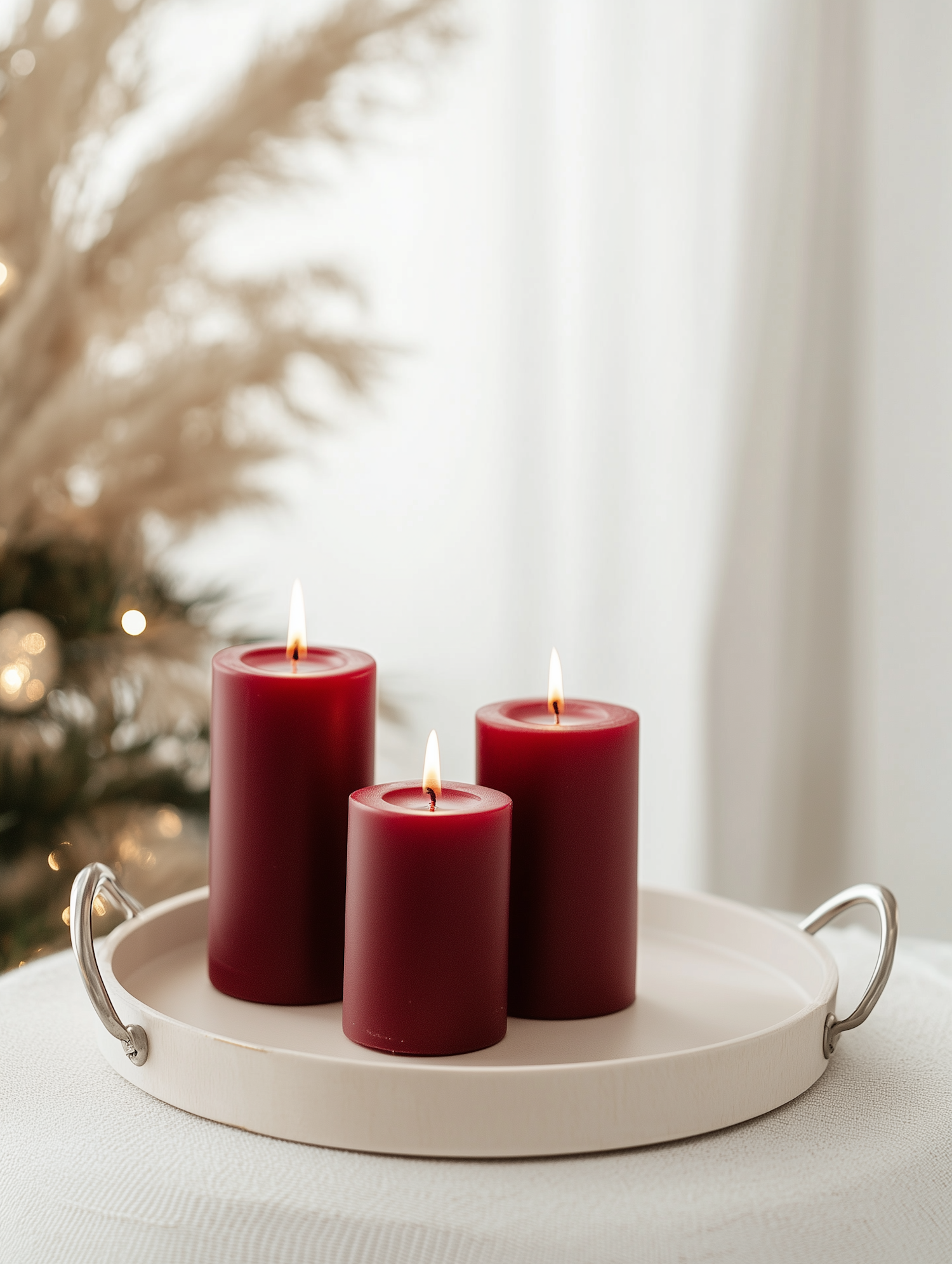 Red Pillar Candles on Tray