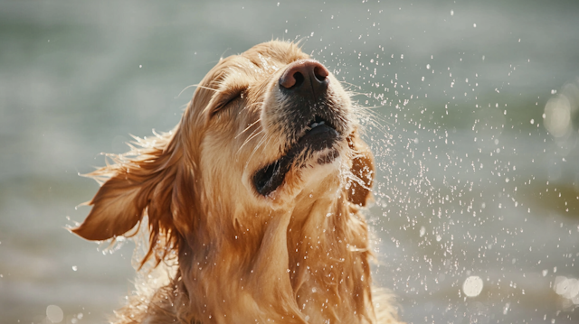 Golden Retriever Shaking Off Water