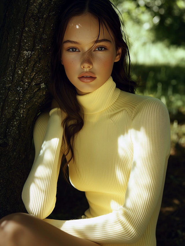 Woman Leaning Against Tree