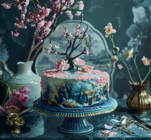 Enchanting Artistic Cake on Moody Backdrop