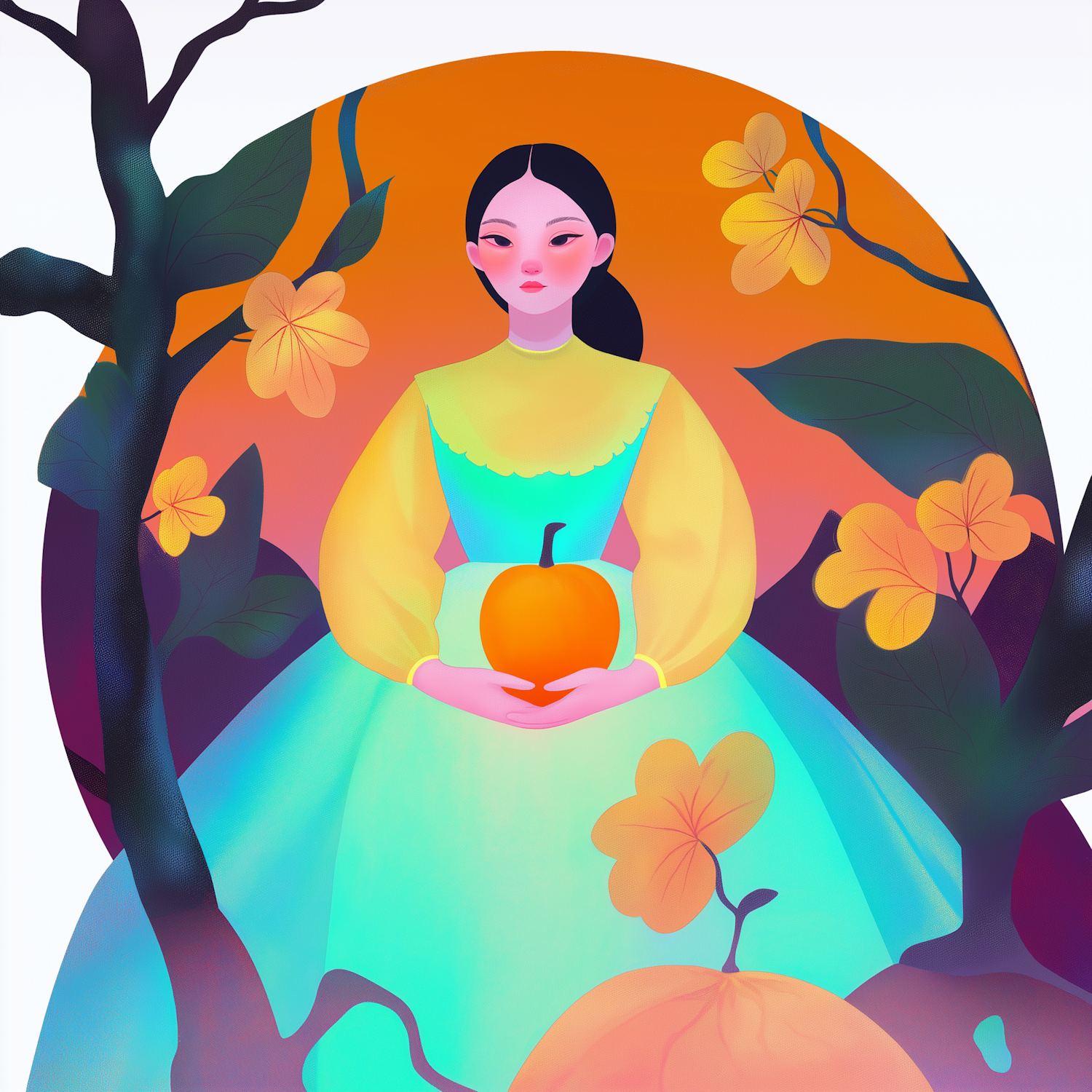 Woman with Pumpkin Illustration