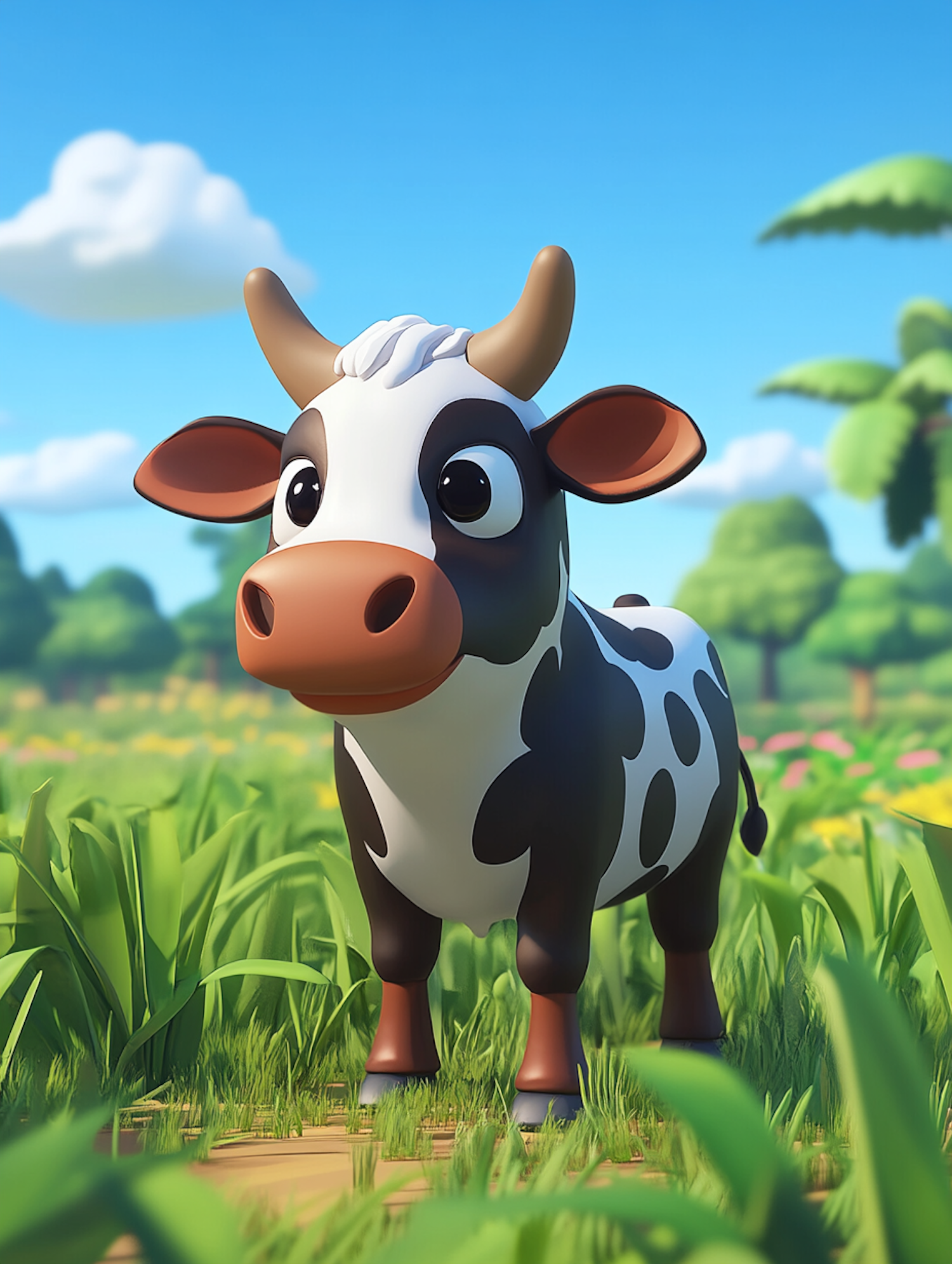 Cartoon Cow in Field