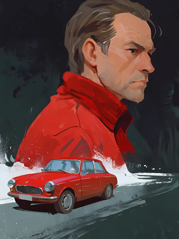 Man and Red Vintage Car