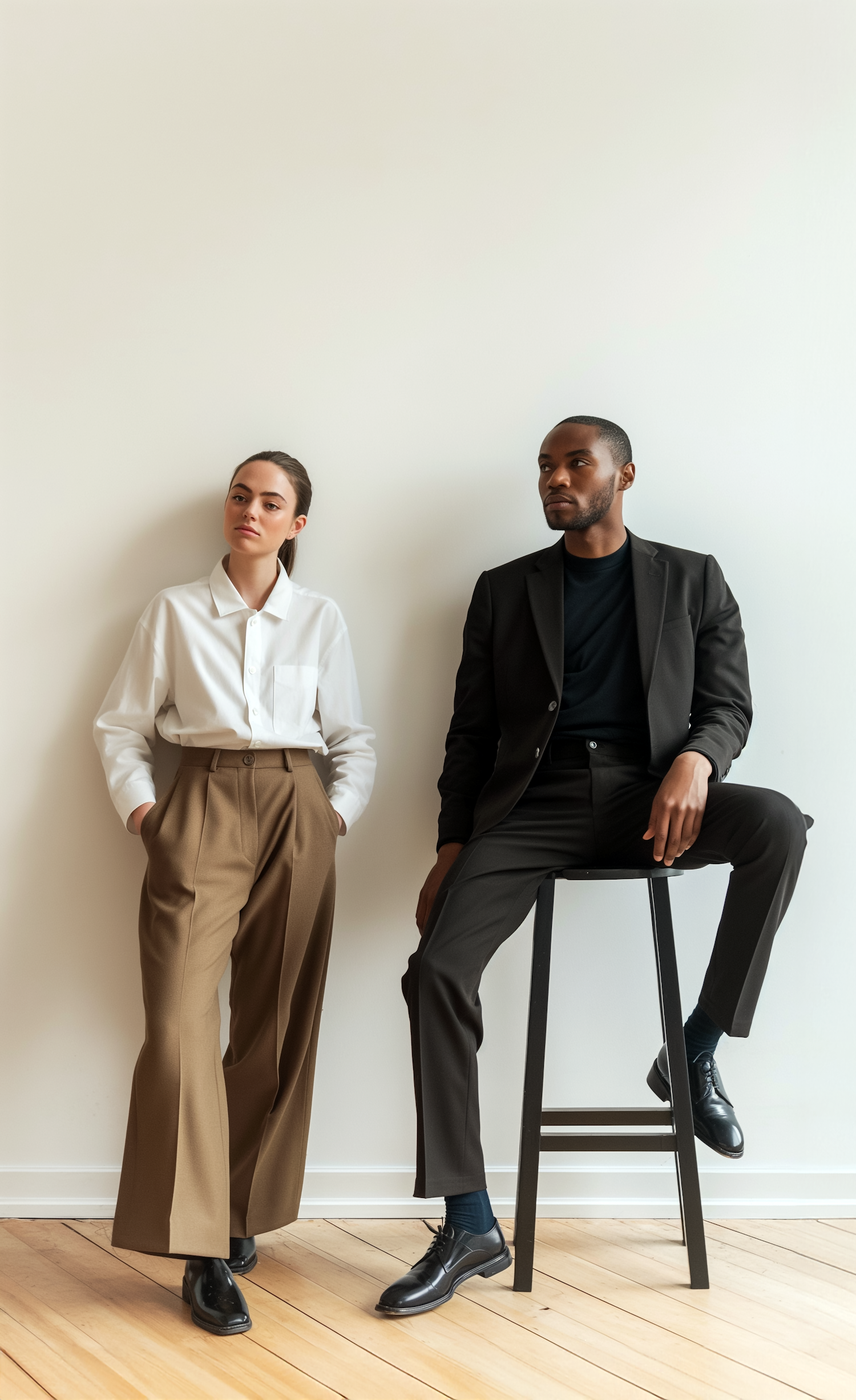 Contemplative Duo in Professional Attire