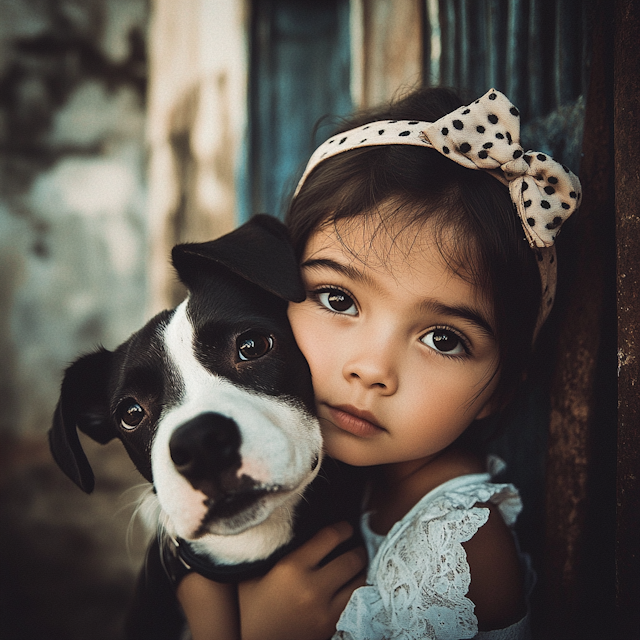 Girl and Dog Embrace