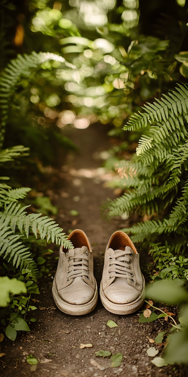 Worn Sneakers on Nature Path