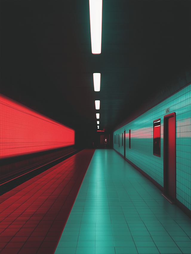 Strikingly Lit Subway Station Corridor