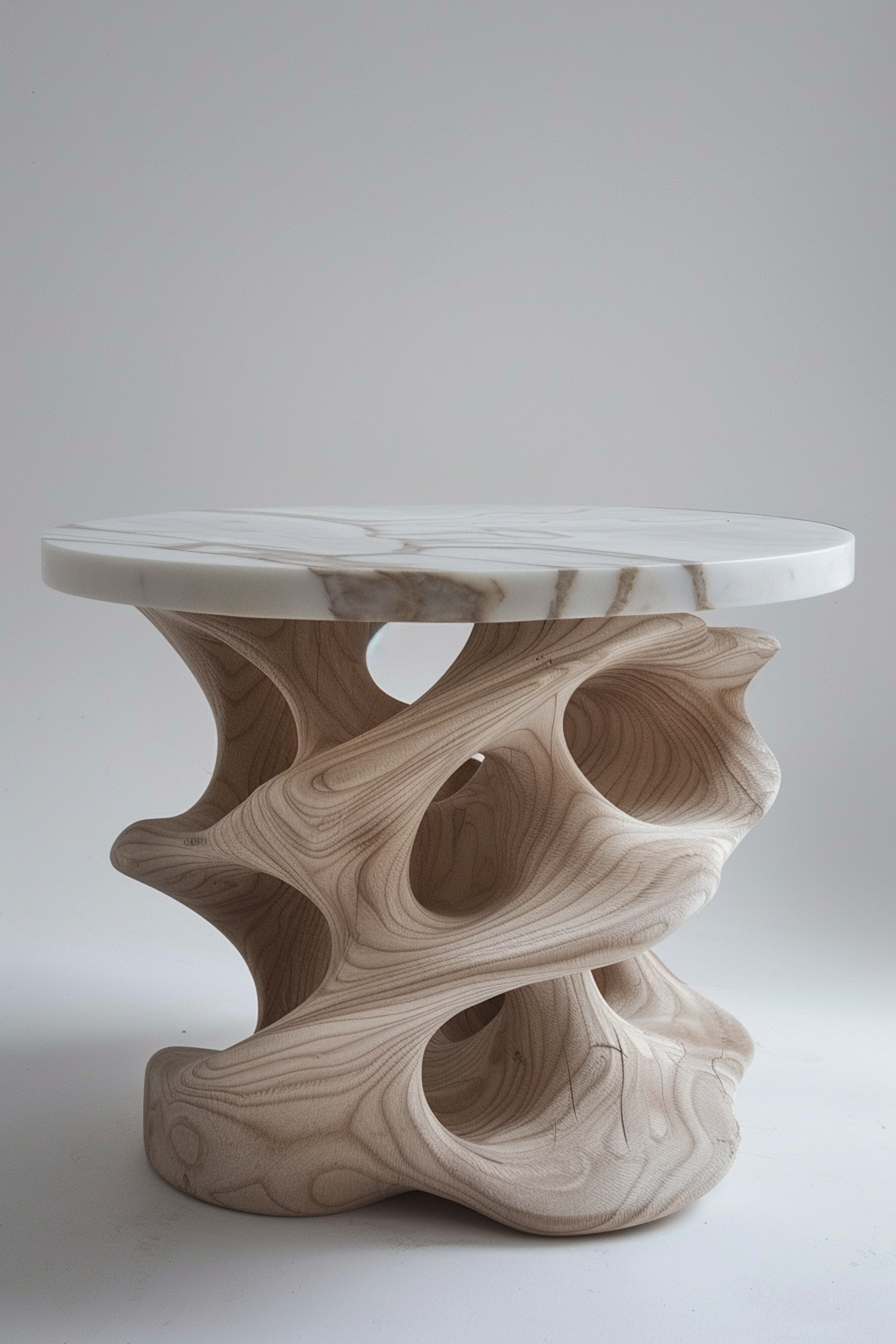 Modern Art-Inspired Wooden Table with Marble Top