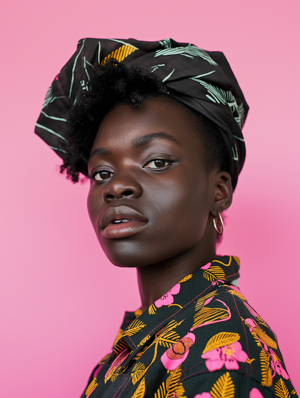 Contemporary Portrait of Woman with Tropical Headwrap