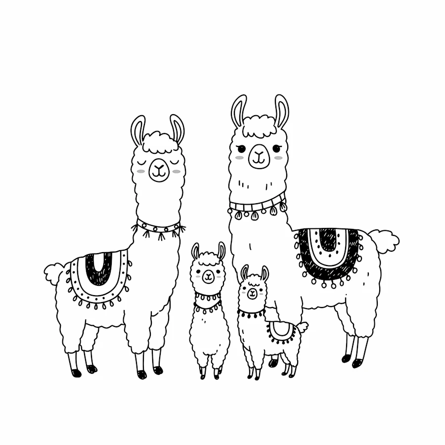 Whimsical Llama Family