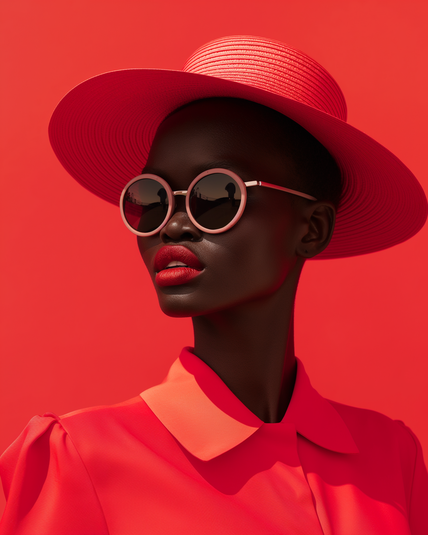 Red Monochrome Woman Portrait