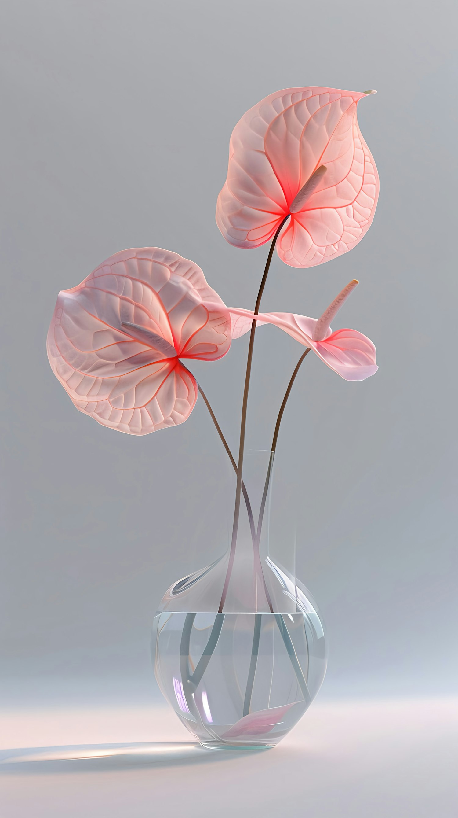 Elegant Pink Anthurium Flowers in Glass Vase