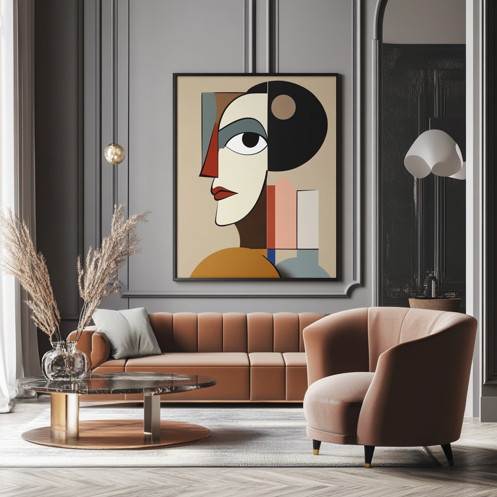 Modern Stylish Living Room with Abstract Painting Photo on Lummi