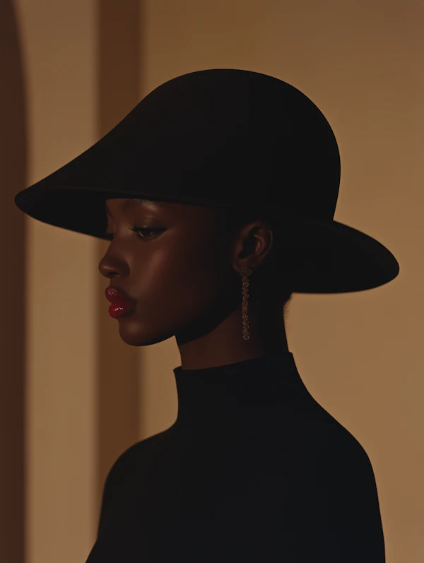 Elegant Profile with Black Hat