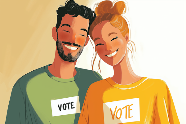 Smiling Couple Promoting Democracy