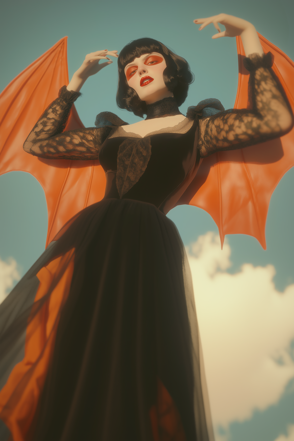 Gothic Fantasy Woman with Bat Wings