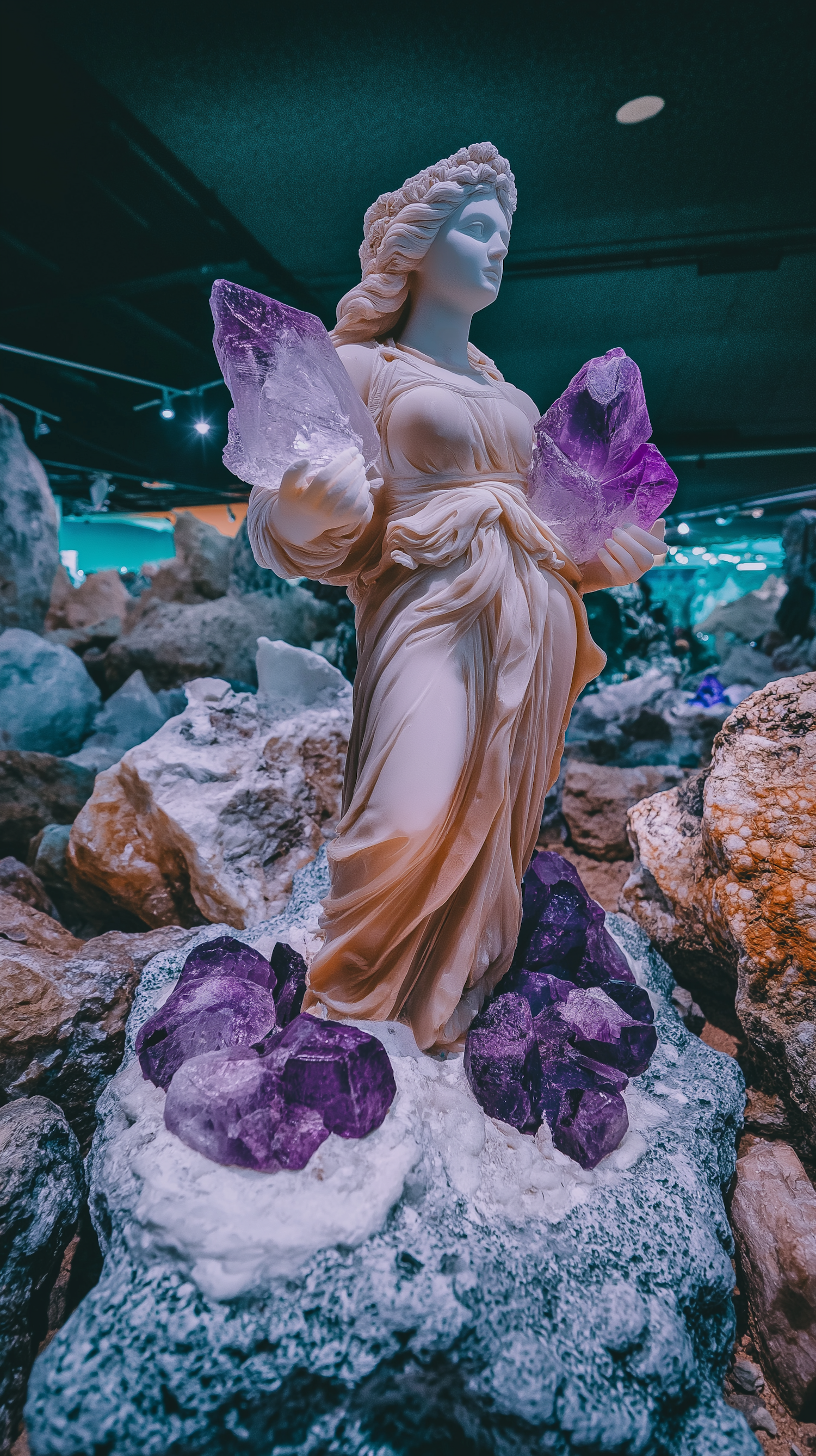 Statue with Purple Crystals