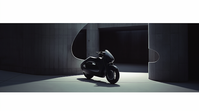 Modern Electric Motorcycle in Minimalist Architecture