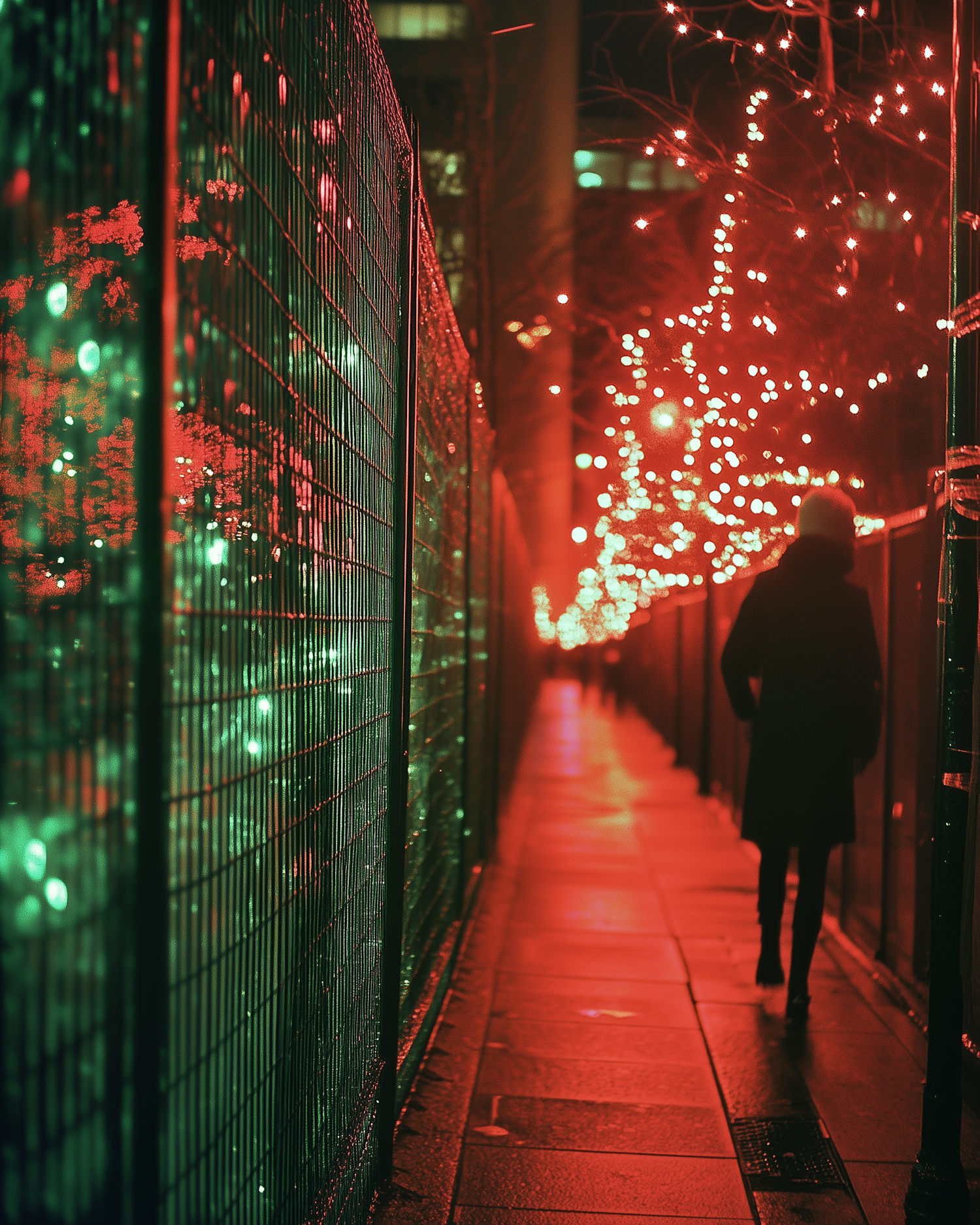 Nighttime Pathway with Solitary Figure