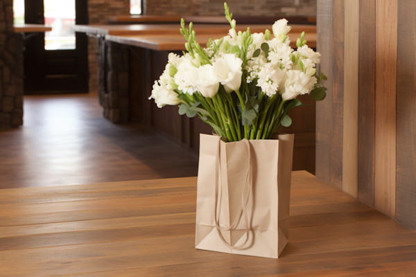 Rustic Elegance: White Blooms in Eco-Friendly Paper Bag