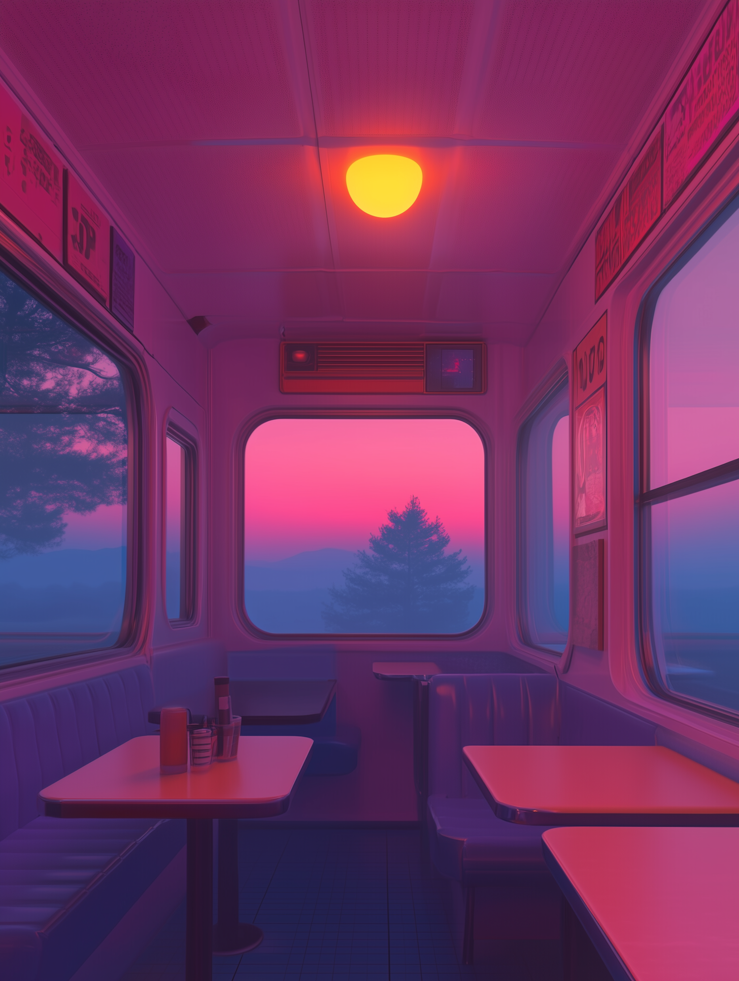 Diner-Style Train Car at Sunset