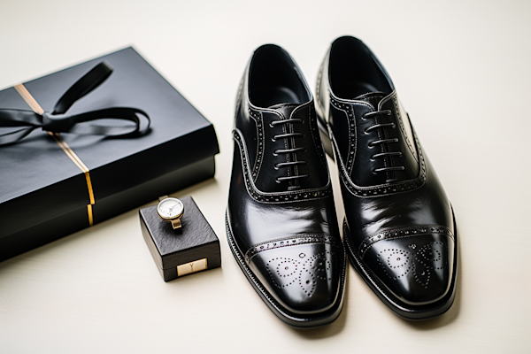 Elegant Dress Shoes and Wristwatch Presentation