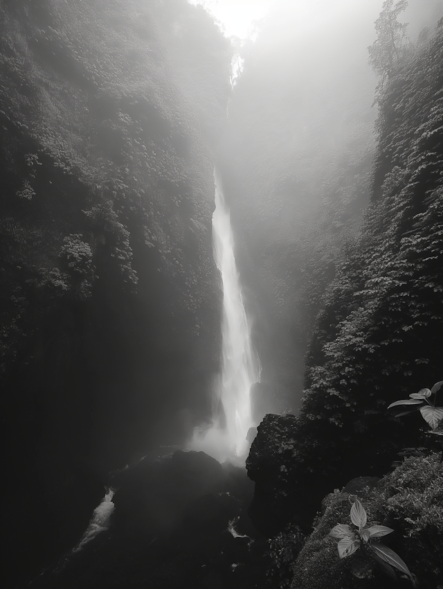 Monochrome Waterfall Elegance