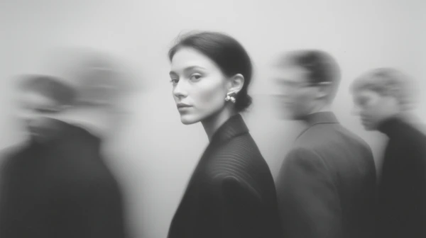 Focused Woman in Crowd