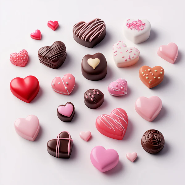 Assorted Heart-Shaped Chocolates and Candies