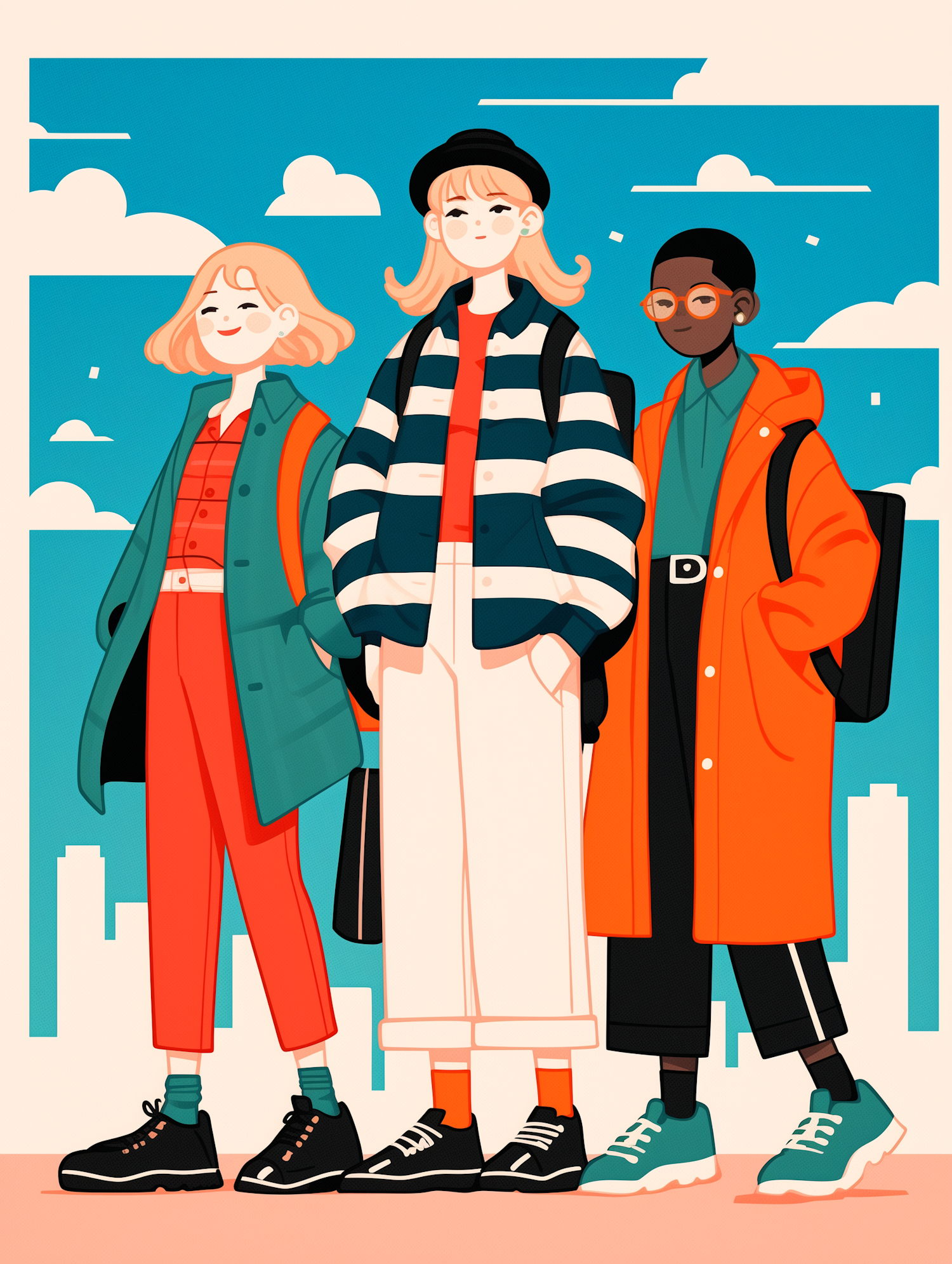 Stylish Trio in Urban Cityscape